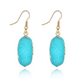 Simple Druzy Drusy Ovale Charms Oorbellen Imitatie Natuursteen Hars Handgemaakte Gouden Ooringen voor Dames Party Verjaardagscadeau