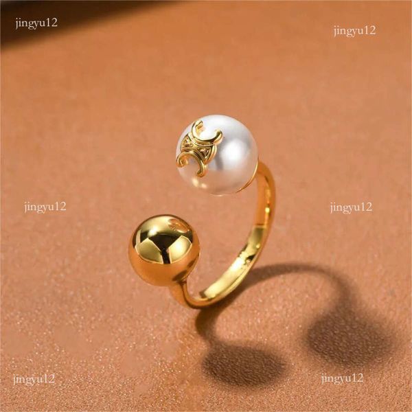 E-Eefs Gold Gold Bead Open Designer Anneau pour femmes marque Pearl Ball Chinese Finger Moisanite Engagement Mariage Amour annels S