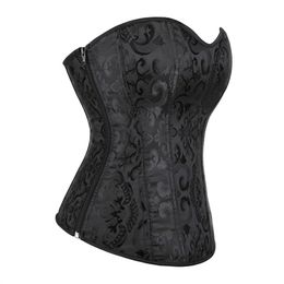 Eenvoudige elegant korset met ritsoverbuien Bustier Plastic Boned Korsett voor vrouwen Jacquard Floral Gorset Minceur Outfit Korset