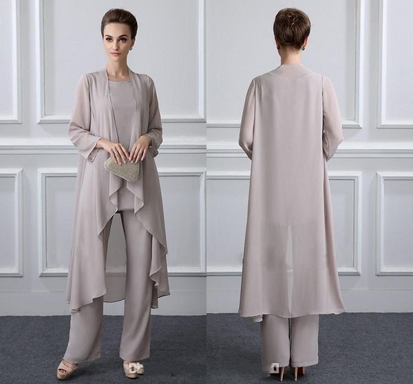 Simple élégant mère de la mariée pantalon costumes robes avec veste en mousseline de soie plage mariage invité robes de marié tenue de la mère vêtement long DH326