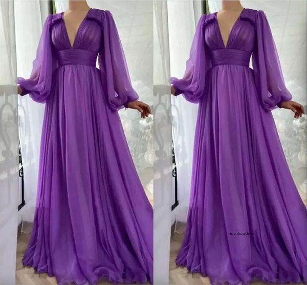 Simple élégante robes de bal en mousseline de soie violet élégante