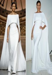 Robes de soirée sirène blanche élégante simple avec Cape Long Satin Women039S Pageant 2018 Robe de fête formelle pour Prom Wear7620733