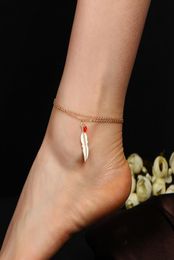 Eenvoudige etnische voetketen Enkle Bracelet Fashion Feather Anklet Halhal Braclet Sieraden Beach Pulseras Tobilleras Mujer5035562