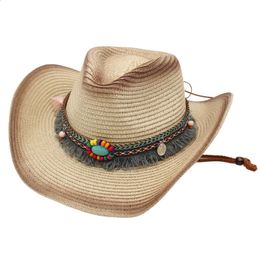 Eenvoudige etnische stijl stro cowboyhoed met kwastje decor Boheemse panamapet groothandel mannelijke reizen land vrouwen zonnebrandcrème 240311