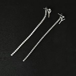 Simple exquis lettre clous d'oreille incrusté de diamant chaîne gland boucles d'oreilles pour les femmes élégant tempérament de haute qualité argent goutte boucle d'oreille