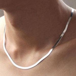 Eenvoudige mode 925 sterling zilveren ketting voor vrouwen mannen unisex platte slang choker link ketting kreeft sluiting Kolye Collares 4mm 18 20 inches