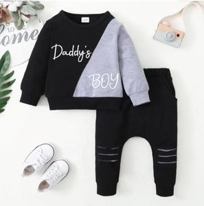 Simple Fashion Boy Girl Kids Sets Clothing Daddy's Boy Print Top+Pants Cotton Outsdraged Kid Kleding