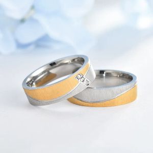 Anillos de pareja de moda simples para amantes, anillos de boda de compromiso de oro blanco de 14 quilates de dos tonos para mujeres y hombres, regalo de joyería de promesa