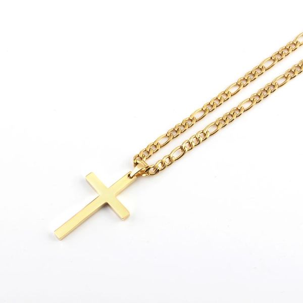 Collier chaîne croisée simple pour femmes et hommes, pendentif en acier inoxydable plaqué or, bijoux cadeau