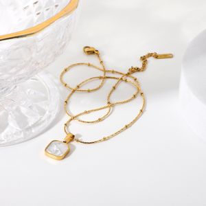 Eenvoudige mode roestvrijstalen vierkante schelp hanger ketting voor dames meisjes waterdichte choker sieraden