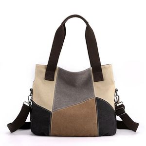 Simple mode femmes sac toile sac femmes grande capacité Vintage couleur Patchwork sac haute qualité épaule sac à main 240314