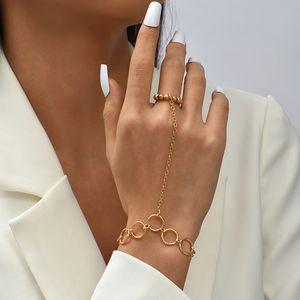 Pulsera de mano femenina sencilla, eslabón de cadena esclava, anillo de dedo, cadenas de cuentas de cobre, pulseras de arnés de mano conectadas para mujer, bohemio