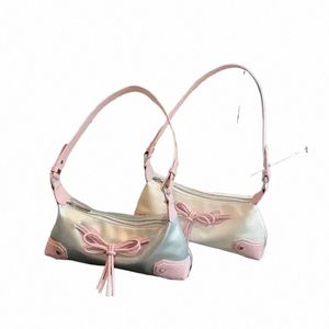 Simple FI Bow Backarm Bag for Women 2024 New Fi Strap Ctrast Casual Casual Women's Hand Bag Avanzado Versátil Bolsa 86nf#