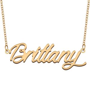 Collar con nombre de Brittany, colgante con placa de identificación personalizada de acero inoxidable para mujer, joyería para niña, regalo de Navidad para mamá con chapado en oro