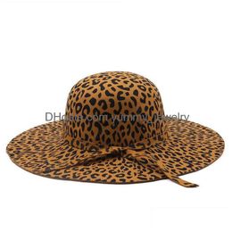 Simple pliable à large bord disquette fille Fedoras chapeau à bords dôme chapeaux laine femmes léopard Cloche casquette livraison directe Dh4Op