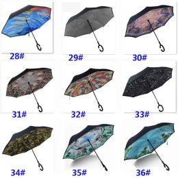 Simple Pliant Inversé C Forme Parapluie Double Couche Unisexe Inversé Longue Poignée Coupe-Vent Pluie Voiture Parapluies Cadeaux Free DHL Ship