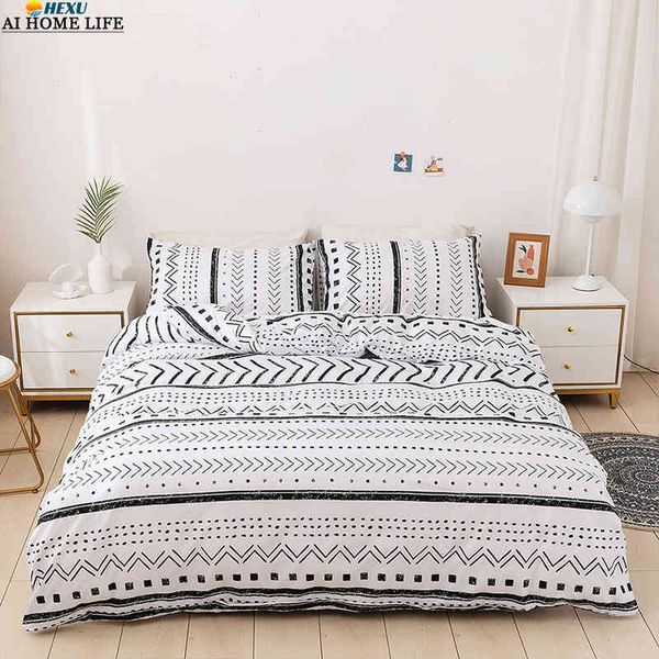 Juego de ropa de cama de geometría Simple, cama doble individual, funda de edredón bohemio, fundas de edredón bohemias nórdicas, funda de almohada, tamaño King y Queen