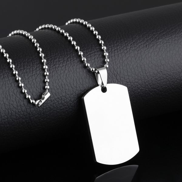 Simple Brillant Peut Lettrage Dog Tag En Acier Inoxydable 316L Rectangle Pendentif Collier Étudiant Soldat Identification Pendentifs Bijoux