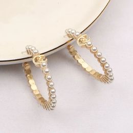 Simple Plaqué Or Marque Designers Lettres Oreille Stud Sier Géométrique Célèbre Femmes Cercle Cristal Strass Perle Boucle D'oreille De Mariage5