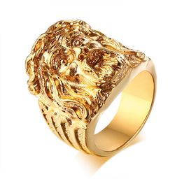 Ton d'or simple Gold Jésus Portrait Men039S Band anneaux Vintage en acier inoxydable Bijoux religieux pour la prière dévots Christ6705024