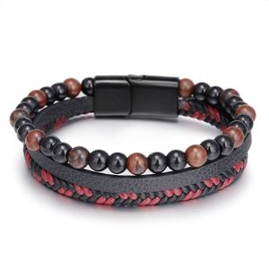 Eenvoudige handgeweven lederen stenen tijger oog armband bangle manchet polsband gevlochten meerlagige wrap heren armbanden hiphop mode sieraden cadeau