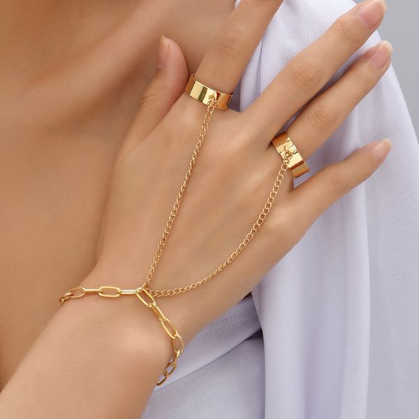 Simple Heart Slave Chain Bracelet Gold Link Connected Anning Anillo de dedo de dedo de dedo Regalos de joyería para mujeres niñas