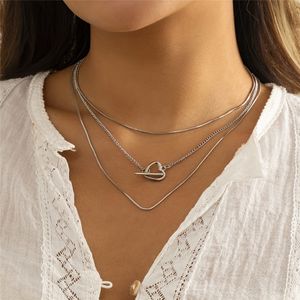 Simple coeur mince serpent chaîne collier pour femmes filles Egirl Goth Vintage tour de cou OT boucle pendentif cou bijoux cadeaux