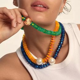 Collier de perles de cristal de verre coloré de Style Hip hop Simple, collier de soleil pour homme, ras du cou de perles 240222