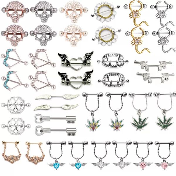 Hollow Nipple Rings Piercing Shield Covers Pezones de acero inoxidable Nail Skull Scorpion Leaf Ajustable Mujeres Piercing Body Jewelry en venta