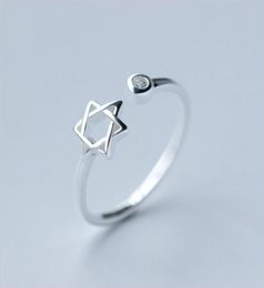 Simple Hollow Star Open Ring Real 925 Sterling Silver Hexagram Jewelry Fashion Girls Teen Girls Punk Finger Anillos de dedo ajustable M3158789