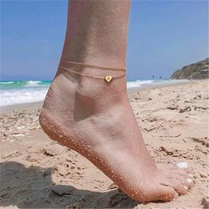 Eenvoudige eerste letter Hart Anklet voor vrouwen 14k gouden voet beenketen Enkle Bracelet Woman Beach Jewelry 2024