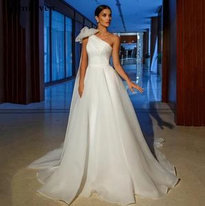 Simple Ivoire Une Épaule Organza Robe De Mariée 2022 Élégant Une Ligne Robes De Mariée Plus Récent Robes De Mariée Avec Noeud Papillon