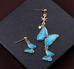 Eenvoudige Japanse en Koreaanse vlinderoorbellen Temperament Blauw Zomer Licht Luxe Verfrissende Asymmetrische Mode Dames8609009