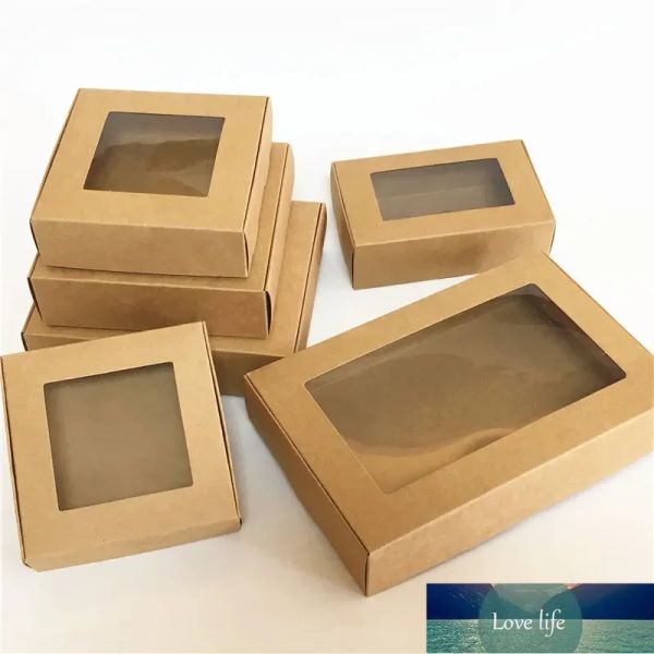 Caja de regalo de papel Kraft simple con ventana Caja de jabón hecha a mano Joyería Galletas Regalo Cajas de dulces Caja de regalo de boda Decoración de fiesta