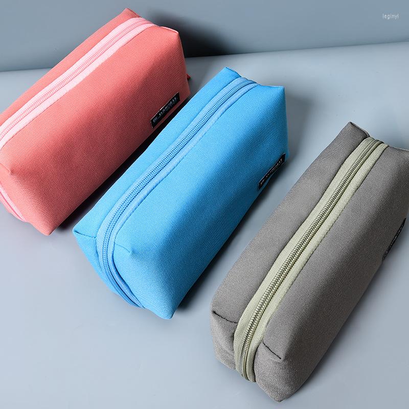 Estuche de lápices Simple de gran capacidad, bolsa de lona, almacenamiento de bolígrafo de Color sólido para niñas, papelería escolar para estudiantes