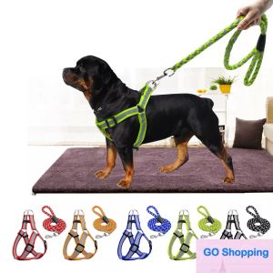 Eenvoudige Grote Reflecterende Kleine Honden Kraag Harnas Leash Harnais Pour Chien Pettorina Nylon Pitbull Kat Puppy Accessoires Benodigdheden