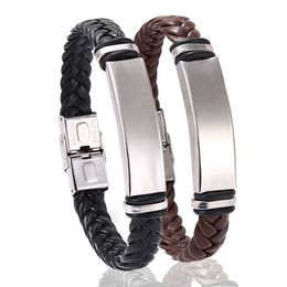 Bracelet en acier inoxydable de loisirs simples Bracelet en cuir en acier au titane tissé en cuir