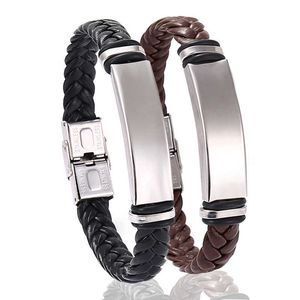 Bracelet en acier inoxydable de loisirs simples Bracelet en cuir en acier au titane tissé en cuir