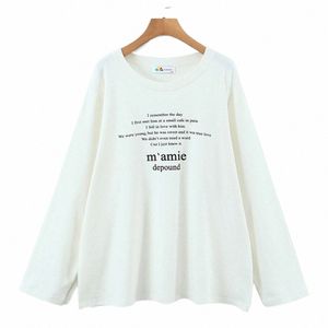 T-shirt ample brossé avec lettres simples pour femmes, automne-hiver 2023, grande taille, vêtements décontractés, bonne qualité, Tops basiques français i3Xc #