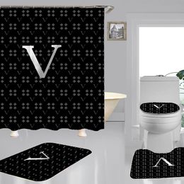Eenvoudige letter afgedrukt douchegordijnen mode thuis waterdicht bad gordijn persoonlijkheid wc cover matten vier stuk set