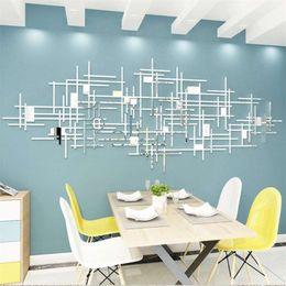 Eenvoudige lijn geometrie spiegel acryl muurstickers woonkamer wanddecoratie originaliteit 3D DIY muurstickers home decor 210929