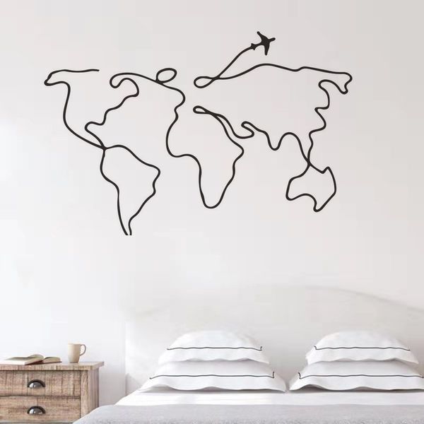 Simple ligne voyage carte du monde autocollant mural pour chambre décoratif amovible vinyle autocollant mural créatif décor à la maison mural nouveau Design