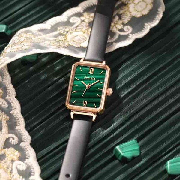 Simple luxe 2020 femmes montres mode décontracté dames montres vert Vintage en cuir montre à Quartz Simple femme horloges cadeaux Q0524