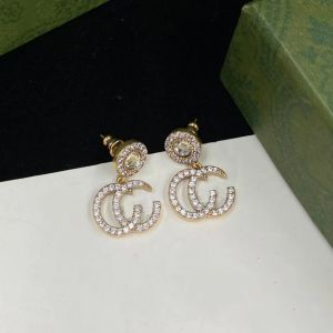 Simple luxe Desinger boucle d'oreille pour les femmes lettre Stud 925 argent boucles d'oreilles strass boucles d'oreilles de mariage bijoux accessoires cadeaux