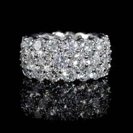 Anillo de dedo de lujo simple Plata de ley 925 Circonitas de diamantes completos Anillos de banda de compromiso para mujeres Hombres Joyería de regalo de fiesta de boda Sz6-10