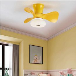 Eenvoudige macaron lamp Noordic geel roze kroon LED -plafondventilator 55cmxh29cm 110V 220V App Control Fans Light Children Rooom