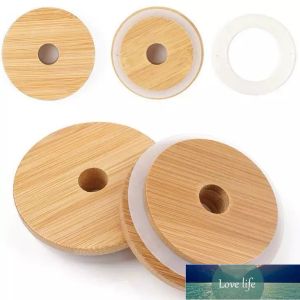Tapas simples de albañil, tapas de bambú reutilizables con orificio para pajita y sello de silicona para tarros de albañil, tapa para tarros de conservas y bebidas