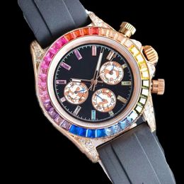 Montre automatique mécanique simple 41mm chronographe montre diamant arc-en-ciel plaqué or bracelet en acier inoxydable 904l montre femme designer avec boîte sb077 C4