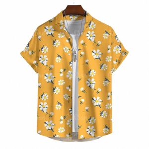 Eenvoudig herenoverhemd Hawaiiaanse overhemden met 3D-bloemenprint voor heren Dagelijks casual overhemden met korte mouwen Losse oversized herenkleding Tops K7eJ#