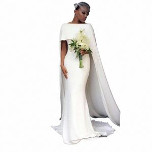 Robe de mariée sirène simple avec Cape, bateau élégant, robes de mariée bon marché, fête de mariée blanche, Dr b2dx #
